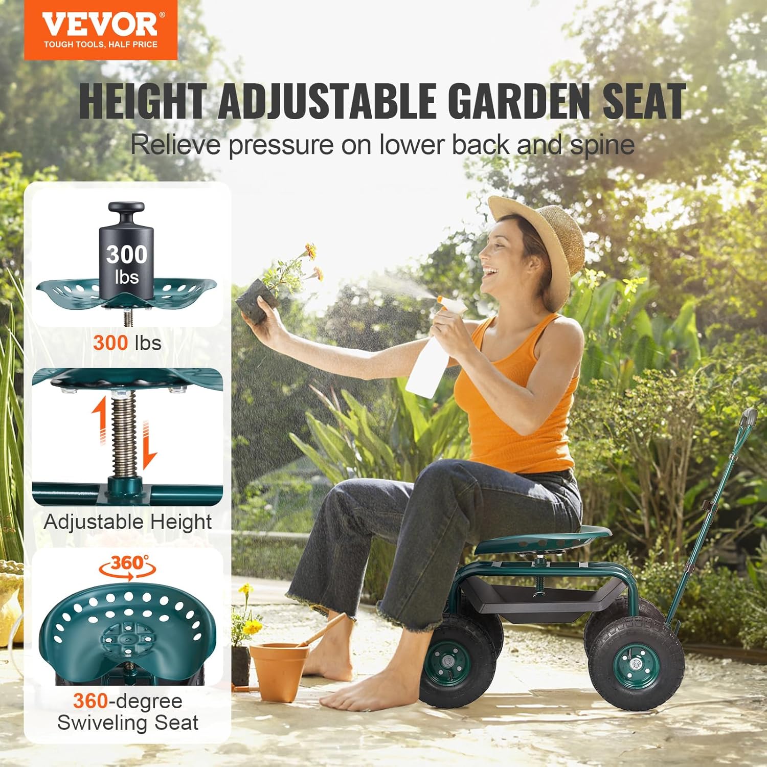 Garden Cart Rolling Workseat w - огляд і ціна Gardening Tools Lowes